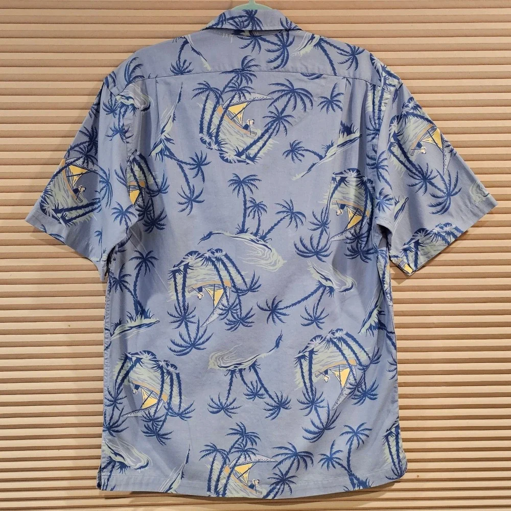 Polo Ralph Lauren Clayton Mens Small Blue Tropical Palm Sailboat Camp Shirt